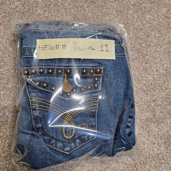 Y2K vtg Embellished boho western Revolution Distressed Flare jeans sz 11 - Picture 14 of 15